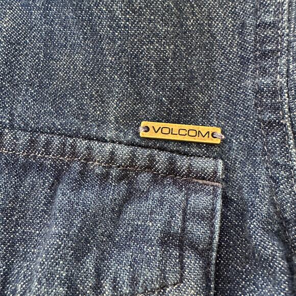 Volcom Pearl Snap Western Denim Mini shirt Dress blue jean rodeo festival Small - Picture 7 of 11
